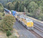 UP 5711 Pulls Into The Siding just East Of Hood River, Oregon Leading A Stack